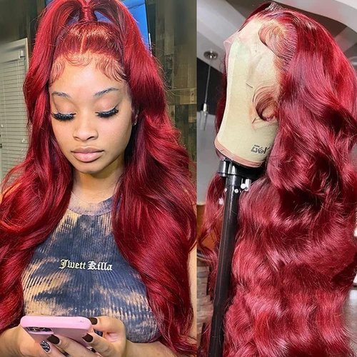 MUPRETTY 99J Burgundy Lace Front Wigs Human Hair Bleached Knots Body Wave Lace Front wig 13x4x1 T Part Lace Wig Human Hair 180% Density Glueless Wigs Human Hair Pre Plucked Natural Hairline (22Inch)