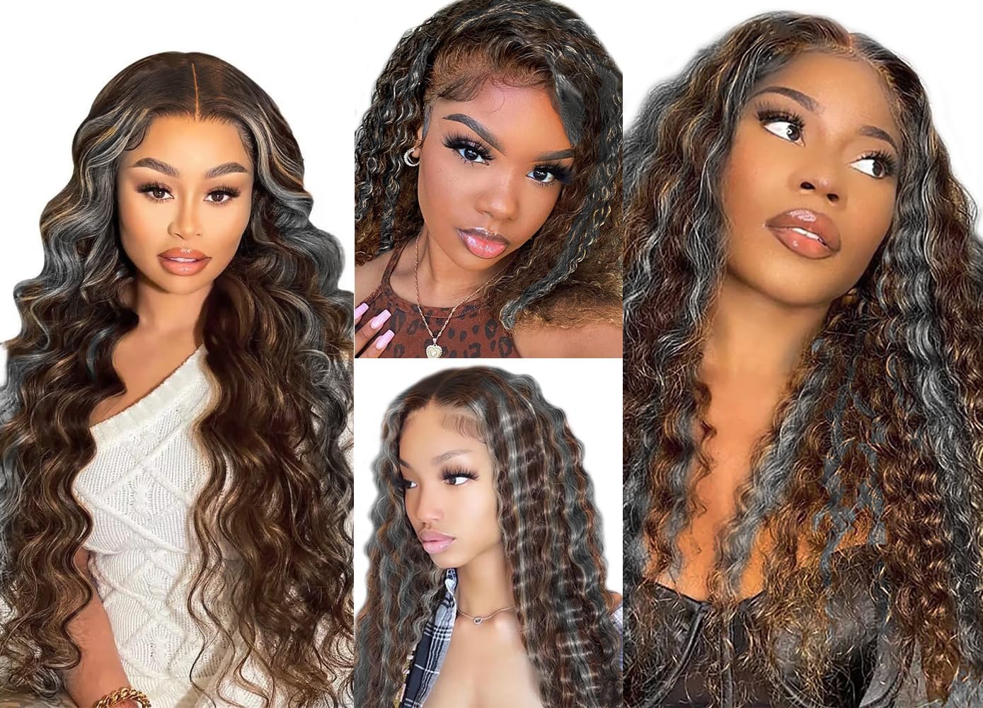 Giginger Bundles Human Hair P4/GREY 18 20 22 inch Deep Wave Human Hair Bundles Highlight Chocolate Grey Unprocessed Quick Weave Soft Sewn In Hair Extensions for Black Women
