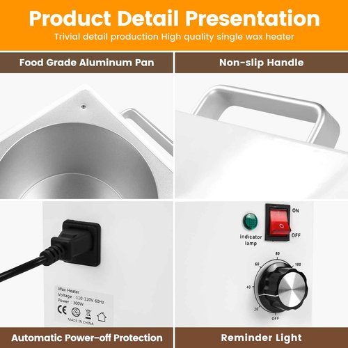 Anbull 5.5lb Professional Single Wax Warmer, Electric Lagre 2.5L Wax Heater Pot for Hair Removal with 20-120℃ Temperature Control, Paraffin Hot Facial Skin SPA Equipment