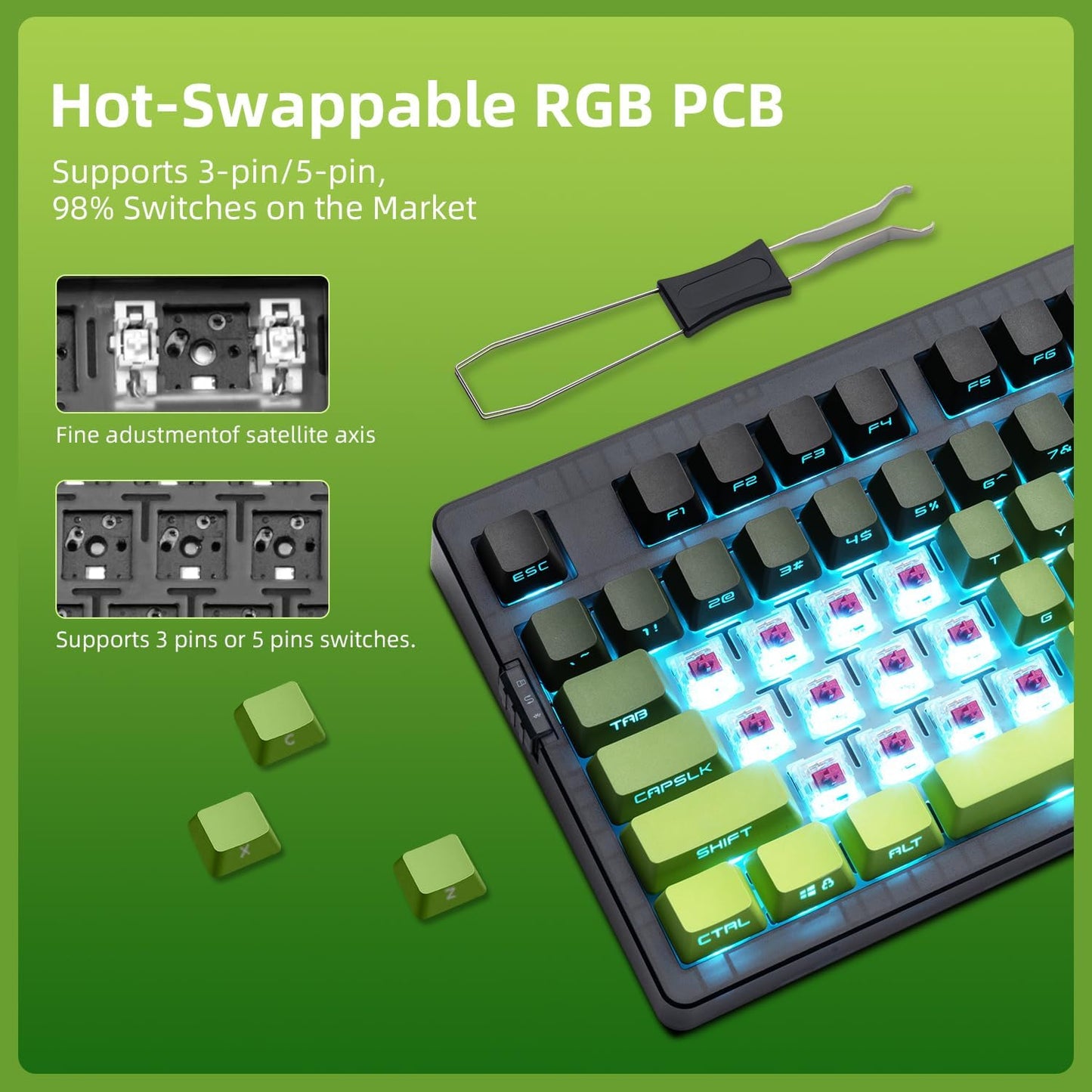 ZORNHER ZH980 Wireless Mechanical Gaming Keyboard,95% Green Hot-Swappable Custom Creamy Keyboard with Number Pad,Lighted Up PBT Dipped Keycaps,Pre-Lubed Linear Switches,RGB Backlit,2.4GHz/USB-C/BT5.0