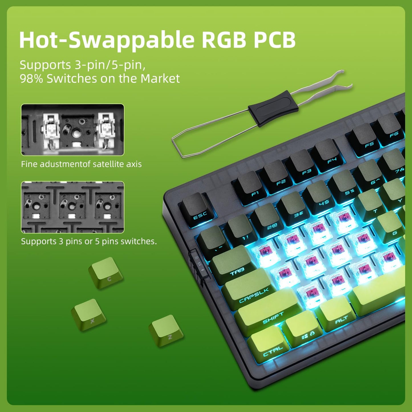 ZORNHER ZH980 Wireless Mechanical Gaming Keyboard,95% Green Hot-Swappable Custom Creamy Keyboard with Number Pad,Lighted Up PBT Dipped Keycaps,Pre-Lubed Linear Switches,RGB Backlit,2.4GHz/USB-C/BT5.0