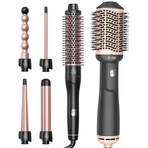 Lopeie Hair Dryer Brush Blow Dryer Brush and 5 in 1 Curling Wand Set, Gold