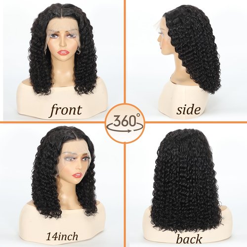 Curly Bob Wig Human Hair 13x4 Deep Wave HD Lace Front Wigs Human Hair 220% Density Short Curly Wet And Wavy Human Hair Wigs for Black Women Glueless curly Wig With Baby Hair (Natural Black, 16 Inch)