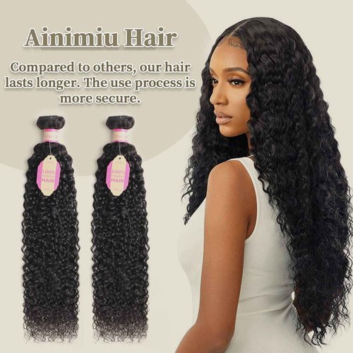 Ainimiu Jerry Curly Wave Human Hair 4 Bundles Brazilian Raw Virgin Hair Weave Bundles Jerry Curly Wet And Wavy 12A Grade Long Unprocessed Human Hair Extensions Natural Black 100g/pc 16 18 20 22inch