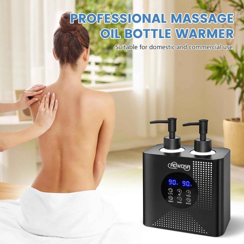 Massage Oil Warmer Double Bottle Professional Electric Lotion Digital Heater for SPA, Portable Oil Warmer Heated Cream for Beauty Salon Home, with ℃/℉ Switchable Display, Four Dispenser Bottle