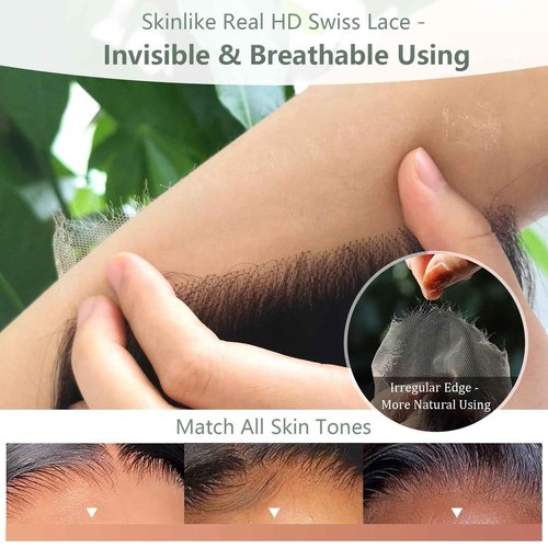 6x6 HD Lace Closure Loose Deep Wave Human Hair 18 Inch - 0.10mm Ultra-thin Invisible Skinlike Real HD Lace 6x6 Closure, 100% Pre Plucked Brazilian Raw Virgin Hair Skinlike HD Lace Closure Wet and Wavy