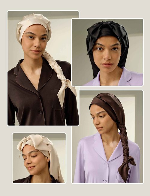 LilySilk 100% Mulberry Silk Sleep Cap Women Extra Long Tie Bow Silk Bonnet Night Hair Wrap Chocolate Brown
