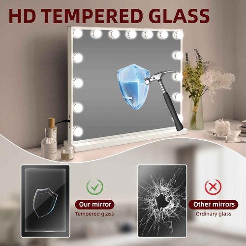 VANITII Hollywood Vanity Mirror with Lights USB Charging 22.8”*18.1” Lighted Makeup Mirror with 15 LED Bulbs Dimmable 3 Modes Tabletop for Cosmetic
