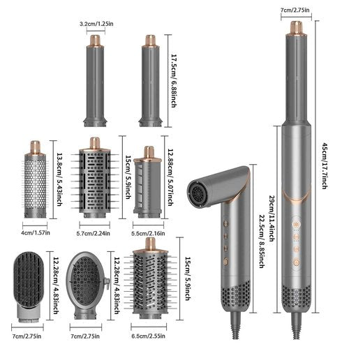 8 in 1 Hair Styler & Hair Dryer Brush Set, High-Speed Negative Ionic Foldable Hair Dryer Fast Drying, Multi Professional Hot air Styler for Curling Volumizing Straightening Styling(Grey)