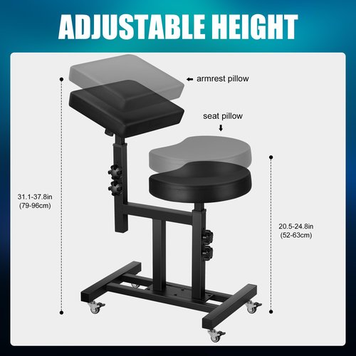 Poarmeey Adjustable Tattoo Arm Rest Chair, Mobile Portable Stool with Wheels, Black Tattoo Chair with Armrest for Artists