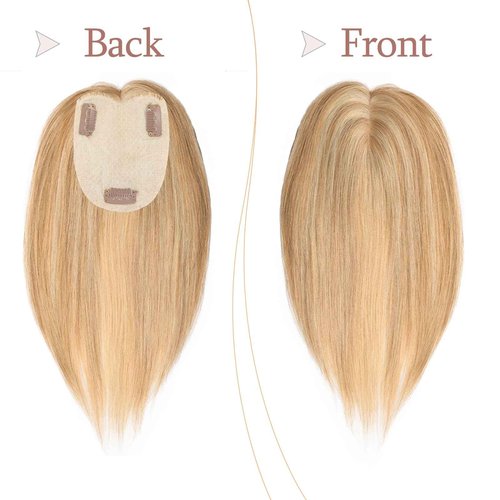 RICH BRIA Human Hair Toppers for Women with Thinning Hair Real Human Topper Crown No Bangs 10 Inch #12P613 Golden Brown mix Bleach Blonde