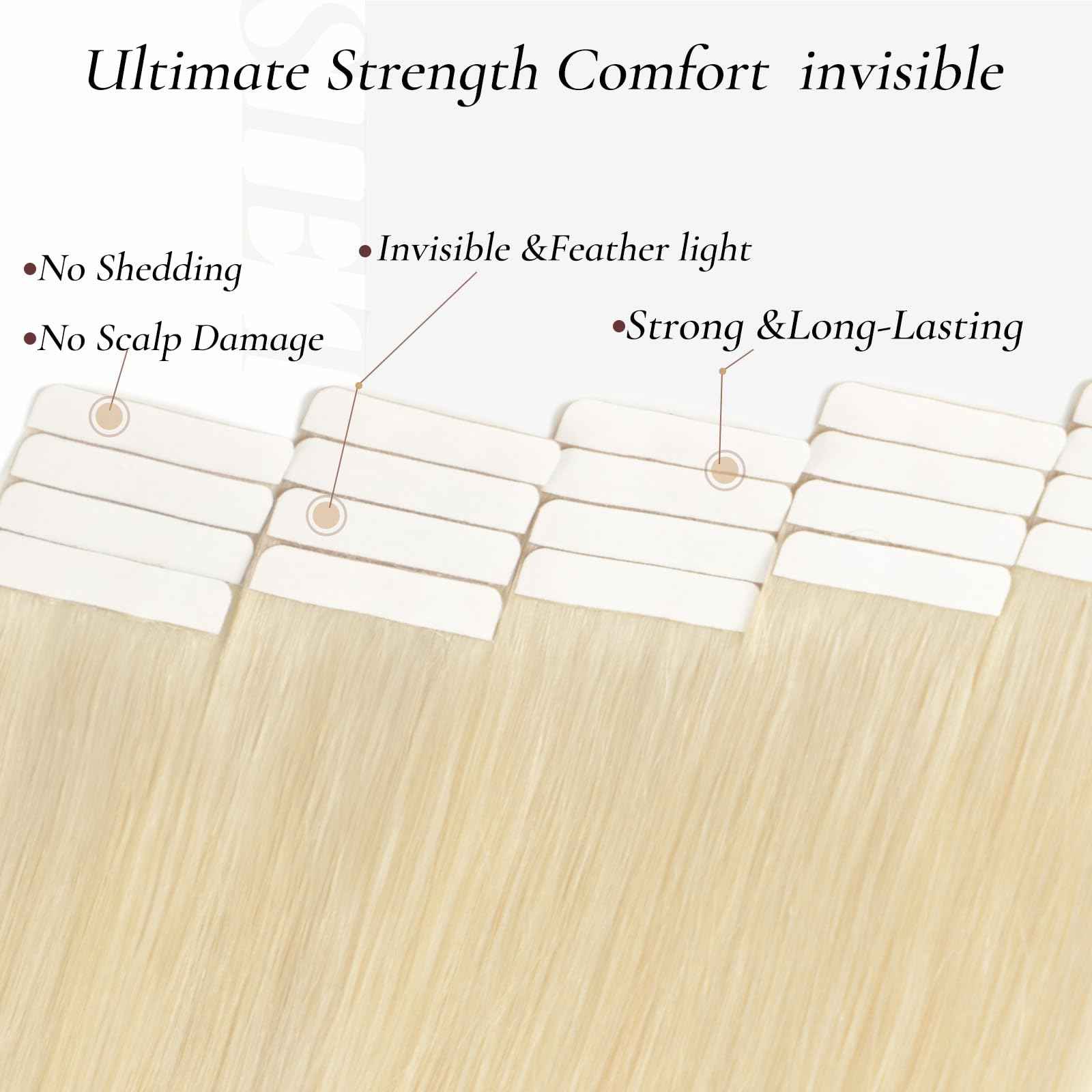 Hyssiet Tape in Hair Extensions Human Hair, 20pcs 50g 22 Inch Platinum Blonde human hair Tape in Extensions,Invisible Straight Tape in Hair Extensions for Womwn,Remy Thick Real Human Hair Extensions