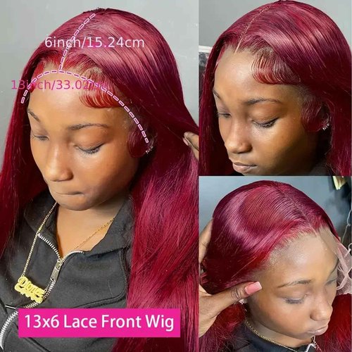 Fiumer Burgundy Wig Human Hair 28inch 13x6 HD Transparent Lace Straight 99J Red Human Hair Wig Colored Reddish Brown Lace Frontal Wigs 180% Density Pre Plucked