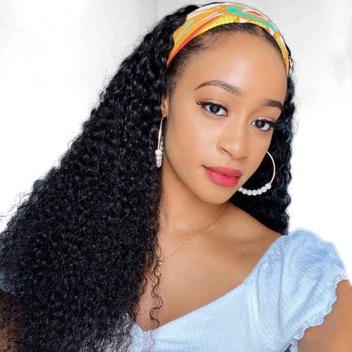 XSY Headband Wig Human Hair Deep Wave Headband Wigs for Black Women 22 Inch None Lace Front Wigs Machine Made Wigs Glueless Brazilian Curly Human Hair Wig