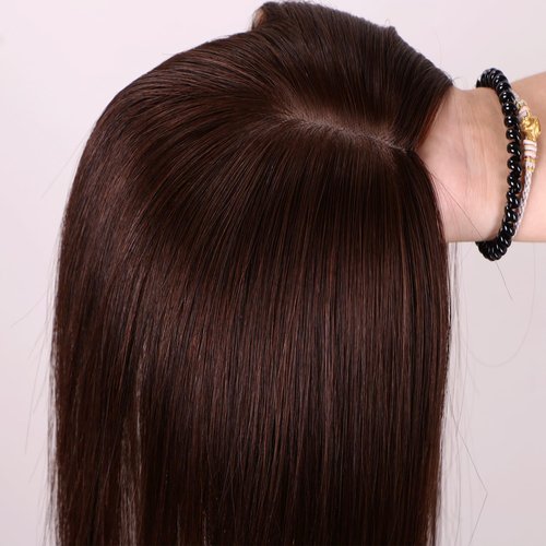 Mysyty Medium Brown Hair Toppers Real Human Hair for Women with Thinning Silk Base Crown Topper No Bangs Clip in Hair Toppers for Women12 Inch #4