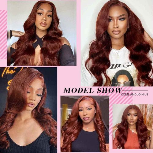 Homgoss 13x6 Body Wave Lace Front Wigs 250% Density #33 Reddish Brown Human Hair Wigs Glueless HD Lace Frontal Wigs Natural Hairline Bleached Knots Max Parting Human Hair wigs For Women 24 Inch