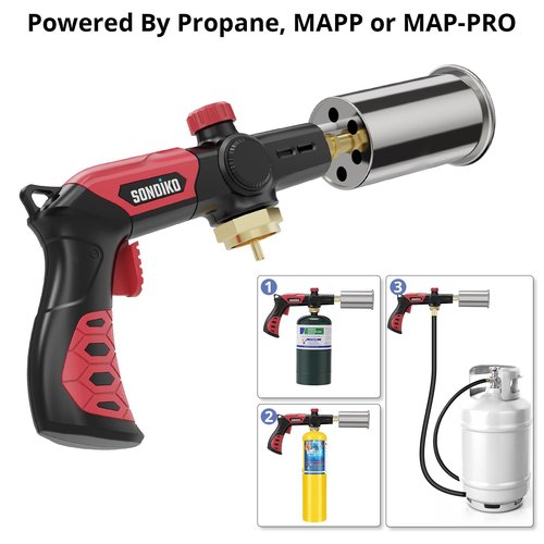 Sondiko Powerful Grill & Cooking Propane Torch L8010, Sous Vide, Campfire Starter, Adjustable Wood Torch Burner for Searing Steak, BBQ, Welding(Red & Black) Propane Tank Not Included