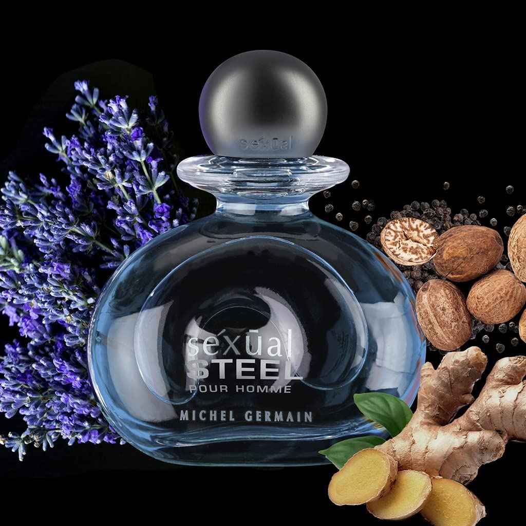 Michel Germain Sexual Steel Pour Homme Eau de Toilette Spray Men's Cologne, Top Notes of Ginger, Bergamot, Rhubarb Leaves, Charismatic & Intense Gift for Him, 2.5 Fl Oz