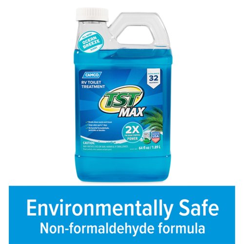 Camco TST MAX RV Toilet Treatment 64 oz. - Control Unwanted RV Sewer Odors & Break Down Waste and RV Toilet Paper - Biodegradable Septic Safe Formula - Ocean Breeze Scent (41612)