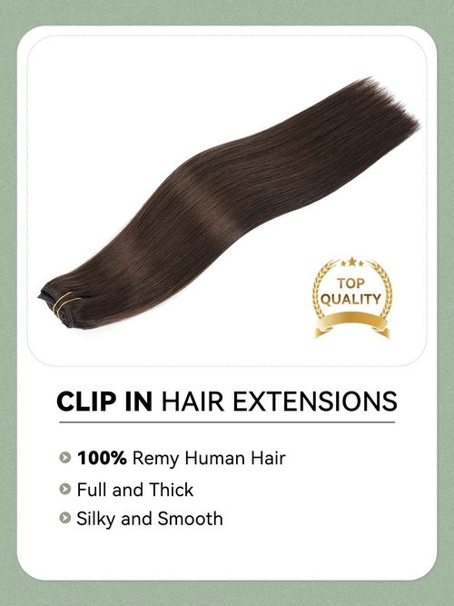 BELLECHO Clip in Hair Extensions Real Human Hair, Silky Straight Real Remy Human Hair Extensions Clip ins, Dark Brown Clip in Extensions for Women, 12inch 85g 7Pcs, 2# Dark Brown