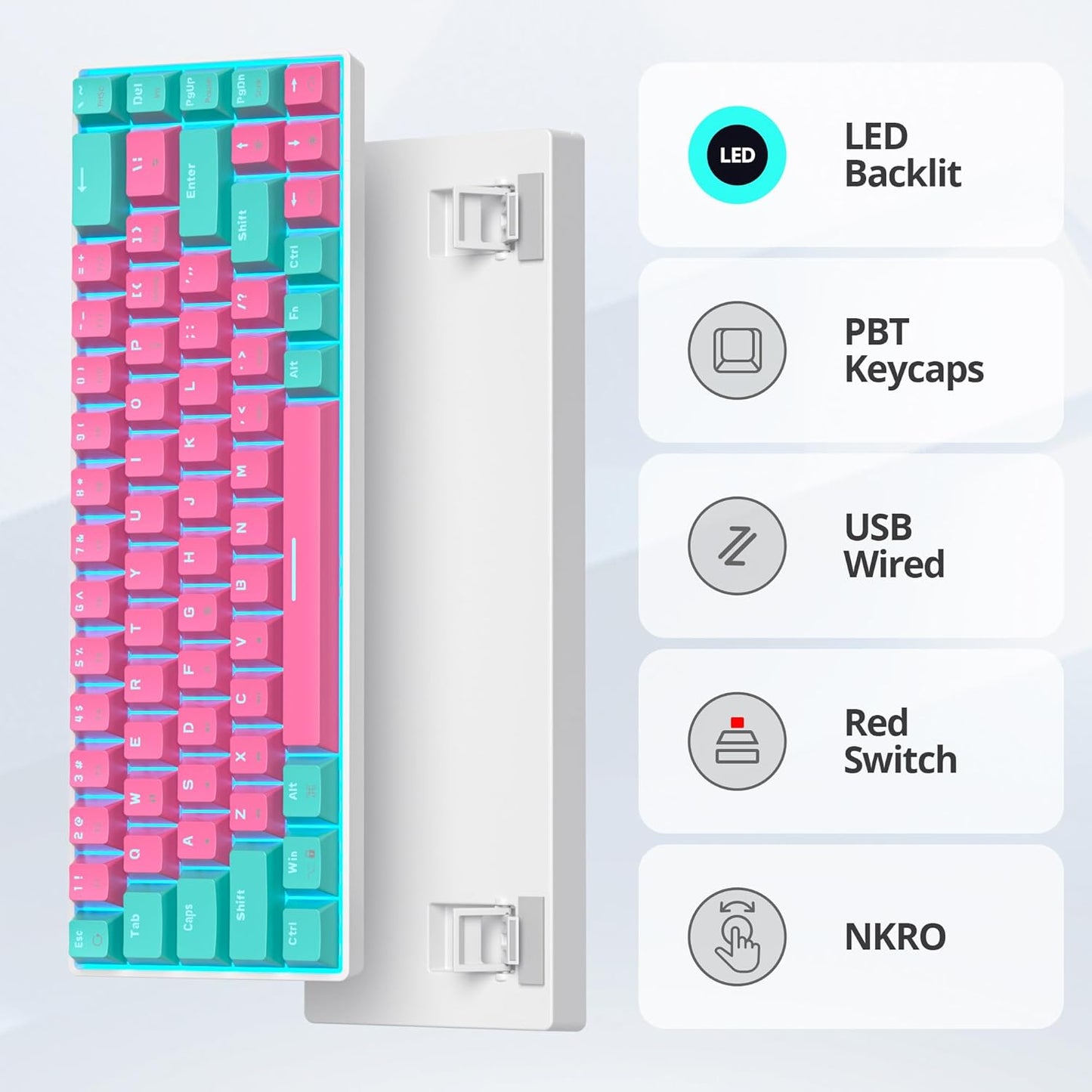 60 Percent Gaming Keyboard 60% Mechanical Keyboard LED Backlit Ultra Compact Wired Keyboard with Red Switch for Windows Laptop Gamer(61 Blue Samurai)