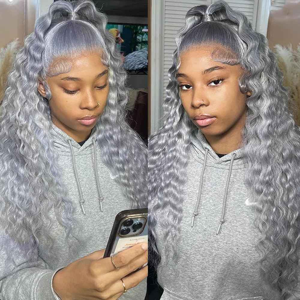 Giginger Sliver Grey Human Hair Bundles 20 22 24 inch Deep Wave Human Hair Bundles Sliver Grey 100% Unprocessed Raw Quick Weave Hair for Black Women