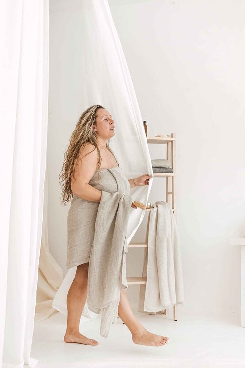 100% Natural Linen Bath Towel - Lightweight Quick-Dry Absorbent Exfoliating Linen Towel - Open Weave Hair Drying Towel