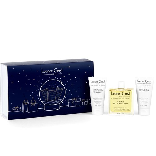 Haircare Gift Set - 40% Savings | L'Huile de Leonor Greyl (full size) & Travel Size Shampoo & Conditioner | Gift for French Beauty Enthusiasts