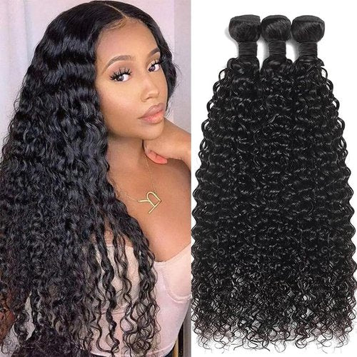 Water Wave Human Hair Bundle for Black Women 20 22 24 Inch Wet and Wavy 3 Bundles Brazilian Virgin Water Wave Bundles Natural Black Color Hair Extensions