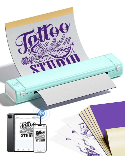 Itari M08F Wireless Tattoo Stencil-Printer - Tattoo Transfer Machine Thermal Copier with 10pcs Transfer Paper, Bluetooth Stencial Printer for Tattooing, Compatible with Smartphone & PC, Green
