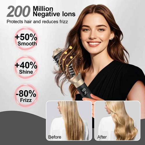 Hair Dryer Brush and 8 in 1 Hair Styler, Blow Dryer Brush with 110,000 RPM High-Speed Negative Ion, Multi Hair Styler with HD Digital Display for Fast Drying Straightening Curling (Black Gold)