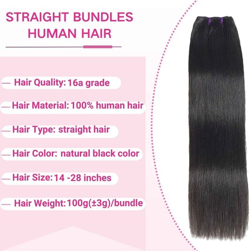 Beauty Queen Brazilian Human Hair Bundles Straight (18 18 18 Inch) 16A Grade 100% Unprocessed Virgin Weave 3 Bundles Straight Thick Remy Hair Extensions for Women Natural Color