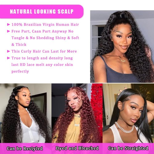 13x6 HD Lace Front Wigs Deep Wave Human Hair for Women Glueless Brazilian Virgin Lace Frontal Wig Human Hair Pre Plucked With Baby Hair Natural Color 20 inch