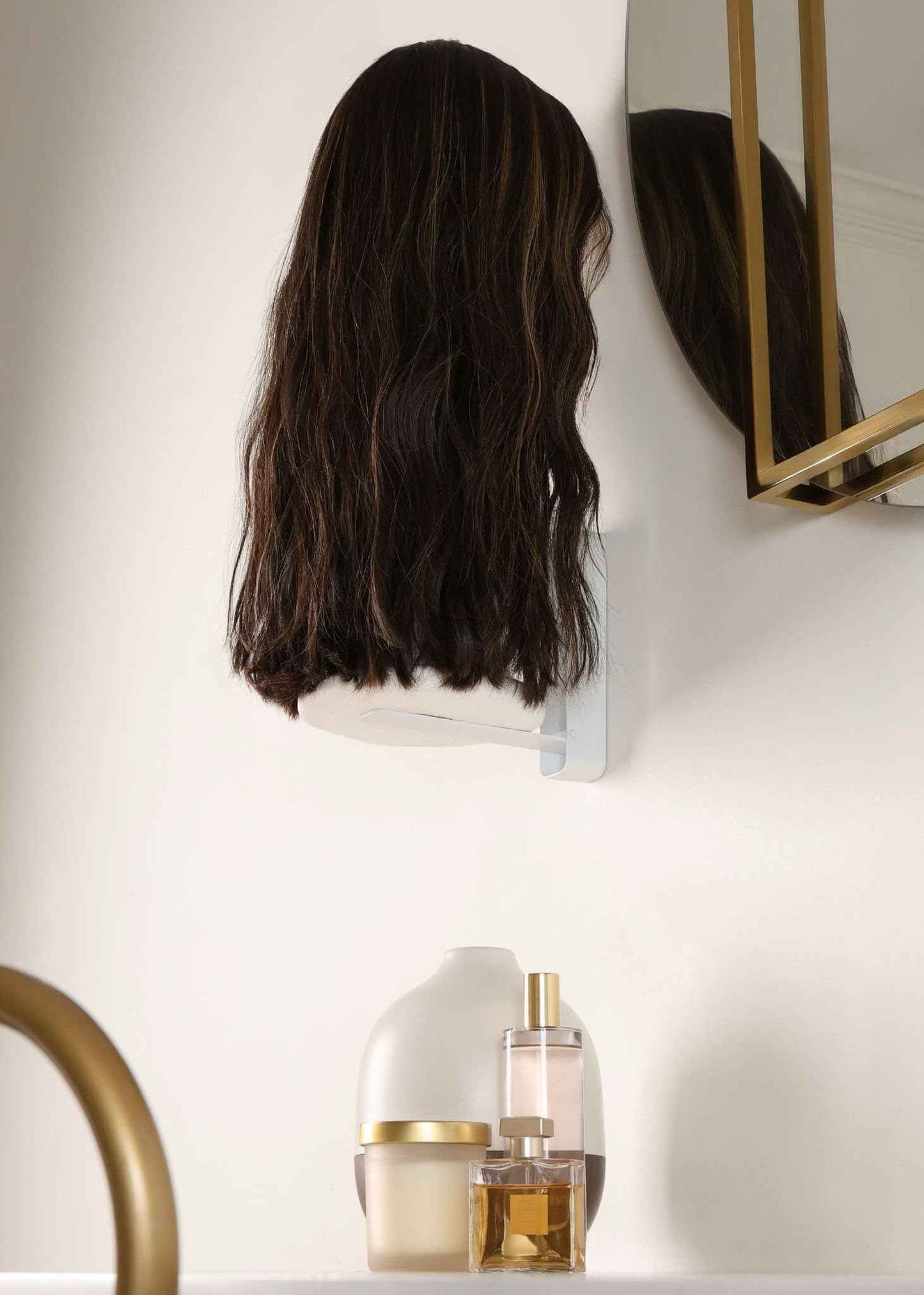 Hook Wall Mount Wig Hook for Foam Head – Space-Saving Wig Holder & Organizer – Wall-Mounted Wig Stand – Mounts with Tape or Screws (White)