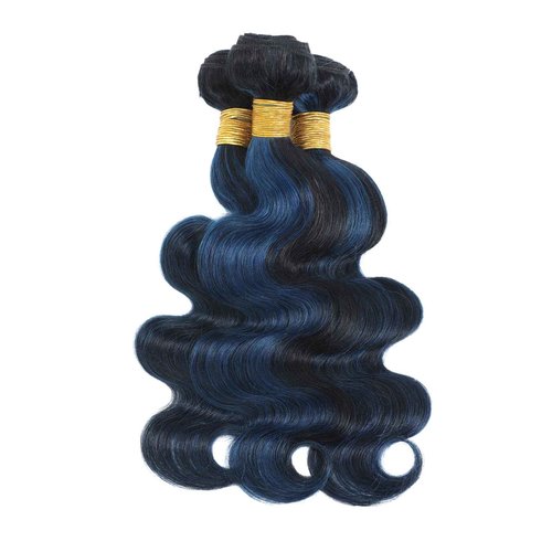 ALHER Black Mix Blue Bundle Human Hair Body Wave, 12A Soft Thick 3 Bundles Wavy Human Hair, 100% Remy Hair Midnight Blue Two Tone Subtle Colored Double Weft (#1B/Blue, 14 16 18 IN)