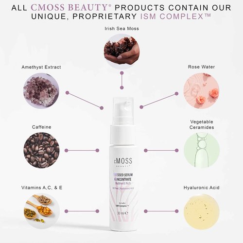 cMOSS BEAUTY Sea Moss Infused Pressed Serum Concentrate with Hyaluronic Acid, Oil-Free, Vegetable Ceramides, and Vitamins A,C,E to Plump and Tighten Skin