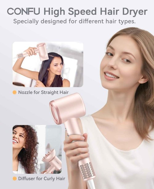 Hair Dryer with Diffuser, CONFU Hair Dryers for Women, Diffuser Hair Dryer High Speed Professional Ionic Blow Dryer for Fast Drying, Hair for Curly Hair for Home Travel
