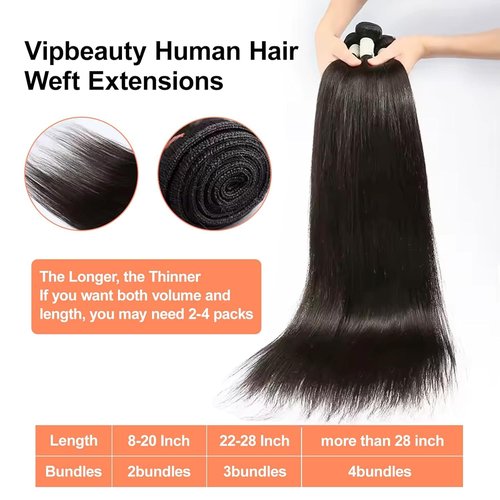 VIPbeauty Raw Straight Human Hair Bundles One Straight Bundles 14A Unprocessed Raw Bundles Human Hair Extension Real Human Hair Natural Color Double Weft Extensions Bundle 32 Inch