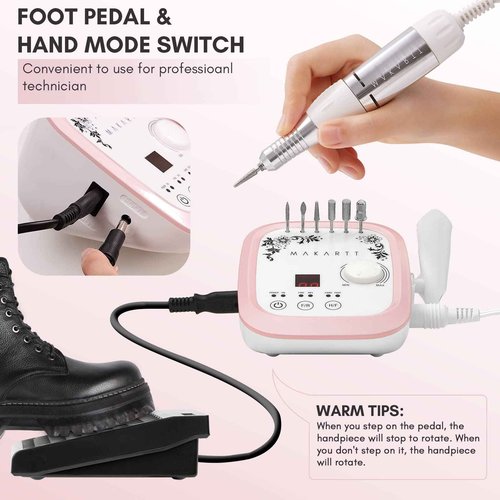 Makartt Nail Drill Bits, 10Pcs Dimond Sanding Bit Set Bundle With Genesie Nail Drill Professional 35000RPM Electric Nail File Machine