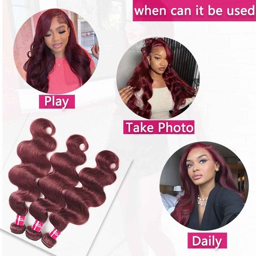Teveshine Bundles Human Hair with Closure,99j Burgundy Body Wave Bundles with Closure Human Hair 12 14 16+12inch Free 10A Brazilian Remy Hair Body Wave