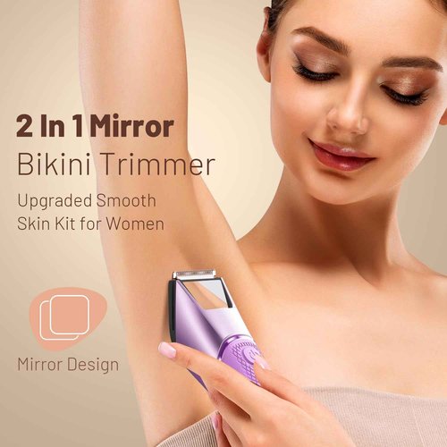 LGTGH Bikini Trimmer for Women: Pubic Hair Razor with Mirror & LED Light, Electric Shaver with Ceramic Blades & Travel Lock - Body Groomer IPX7 Waterproof Use for Legs/Arm/Underarm - Purple