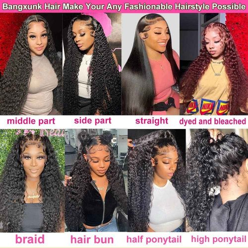 Deep Wave Lace Front Wigs 13x6 HD Transparent Lace Frontal Wig for Black Women 100% Real Curly Human Hair Wigs Pre Plucked with Baby Hair 180% Density (Black, 22 inch)