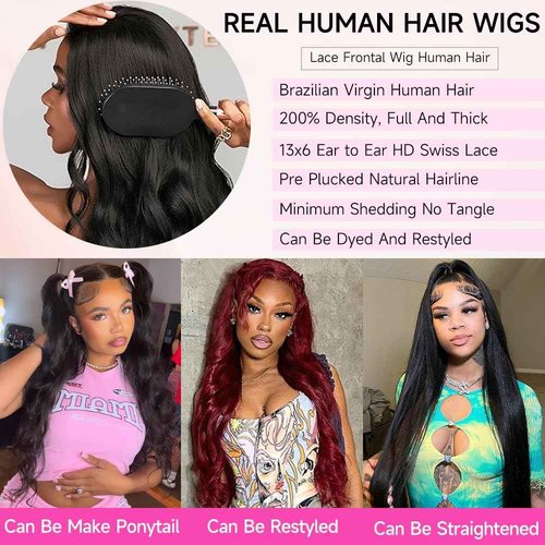 KOTTN 13x6 Body Wave Lace Front Wigs Human Hair 26 Inch 200 Density HD Lace Frontal Wigs 12A Brazilian Virgin Human Hair Wig pre Plucked Natural Hairline 3x Longer Lifespan