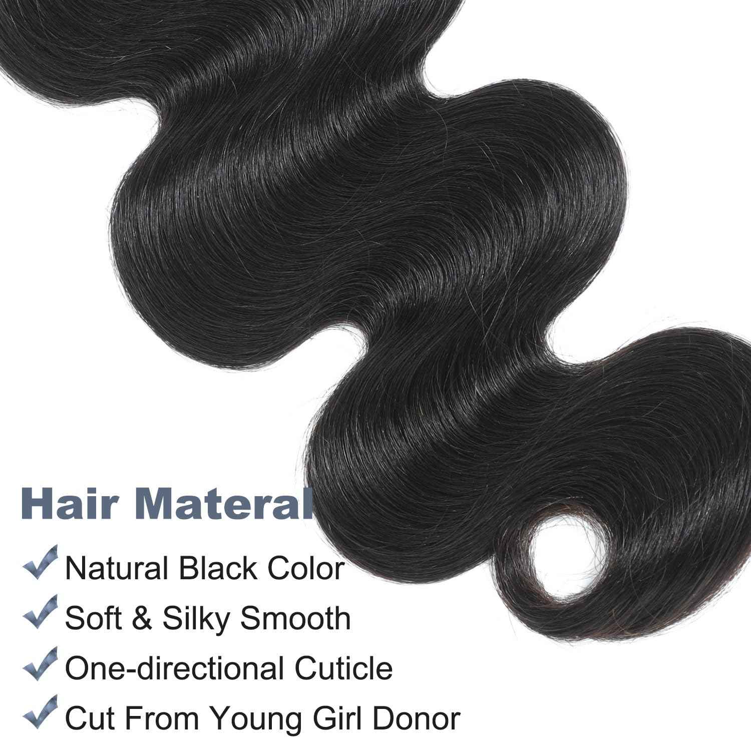 12A Body Wave Bundles Human Hair 18 20 22 Inch Human Hair Bundles 100% Unprocessed Brazilian Virgin Hair 3 Bundles Deals Natural Black Extensions