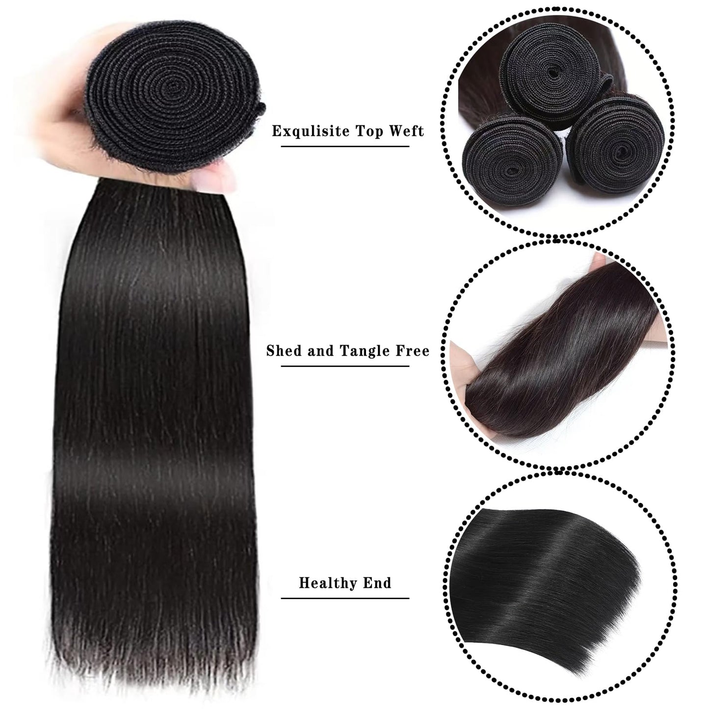 12A Straight Human Hair Bundles 22 24 26 Inch Unprocessed Brazilian Virgin 3 Bundles Human Hair Double Weft Remy Straight Bundles Natural Color