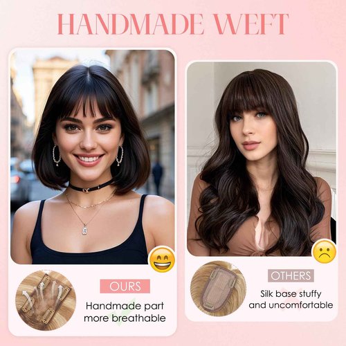 S-noilite Hair Toppers for Women with Bangs Real Human Hair 360° 3D Cover Clip in Bangs 2X6 Coverage Clip in Hairpiece for Women with Thinning Hairline 10Inch(Gloden Brown/Bleach Blonde)