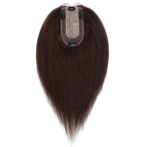 SEGO Hair Toppers for Women Human Hair With Thinning Hair, 7 * 13CM Silk Base 100% Real Human Hair Clip in Top Wiglet Hairpieces -10 Inch No Bangs Dark Brown