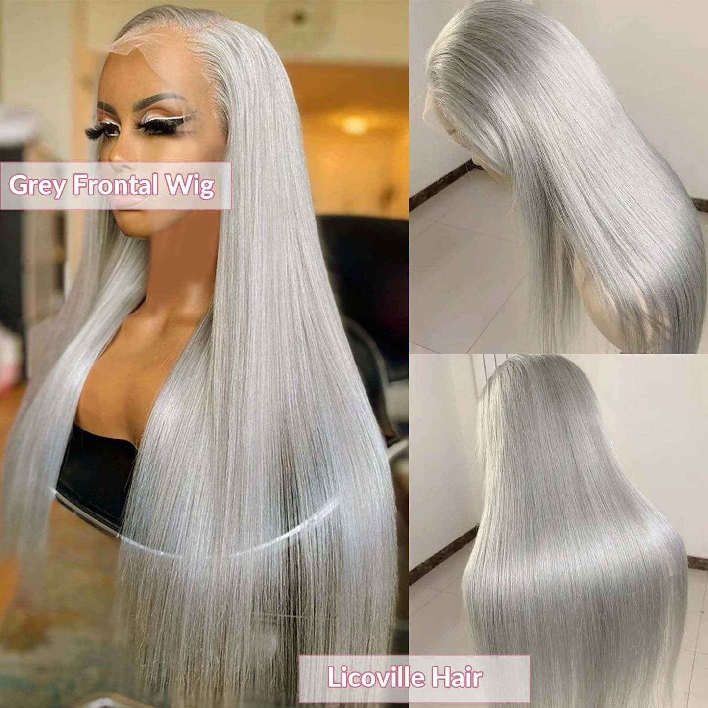22 Inch Grey 13x4 Lace Front Wig Human Hair HD Transparent Silver Lace Front Human Hair Wigs for Black Women 180% Density Thick Silver Grey Wig Human Hair Free Part Glueless Frontal Wigs Pre Plucked