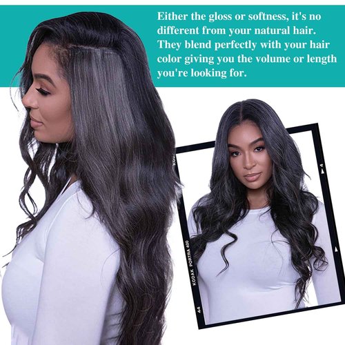 Liqusee Seamless Clip In Hair Extensions Real Human Hair Invisible PU Skin Weft Body Wave Clip Ins 100% Unprocessed Brazilian Remy Human Hair Extensions 7pcs with 16Clips 110g（Natural Black,24 inch）