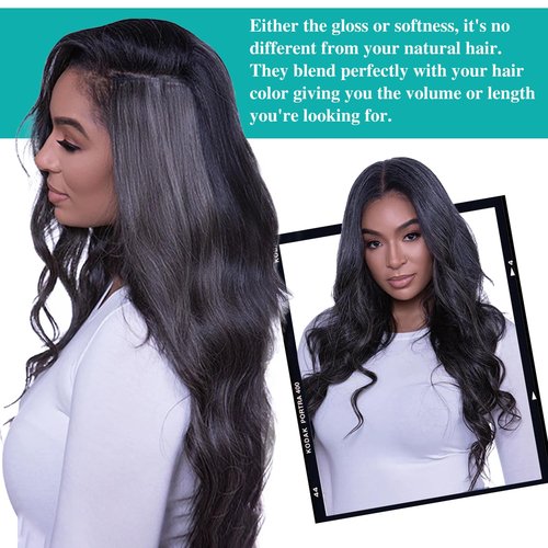 Liqusee Seamless Clip In Hair Extensions Real Human Hair Invisible PU Skin Weft Body Wave Clip Ins 100% Unprocessed Brazilian Remy Human Hair Extensions 7pcs with 16Clips 110g（Natural Black,22 inch）